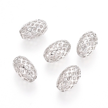 Honeyhandy Rack Plating Brass Filigree Beads, Hollow, Oval, Platinum, 12x8mm, Hole: 3.5mm