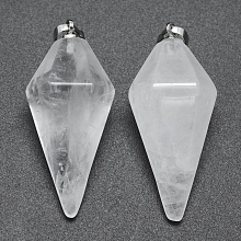 Honeyhandy Natural Quartz Crystal Pointed Pendants, with Brass Findings, Bullet, Platinum, 38.5x16x14.5mm, Hole: 5x8mm