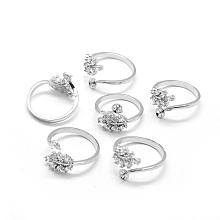 Honeyhandy Brass Finger Ring Components, with Cubic Zirconia, For Half Drilled Beads, Adjustable, Clear, Platinum, 17.5mm