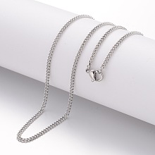 Honeyhandy 304 Stainless Steel Necklace, Curb Chains, with Lobster Clasps, Stainless Steel Color, 17.72 inch(450mm), 2.2mm