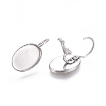 Honeyhandy 304 Stainless Steel Leverback Earring Findings, Cabochon Settings, Oval, Stainless Steel Color, Tray: 14x10mm, 23mm, Pin: 0.9mm