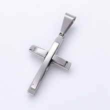 Honeyhandy 304 Stainless Steel Pendants, Cross, Stainless Steel Color, 32x20x5mm, Hole: 10x5mm