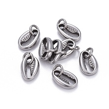 Honeyhandy 304 Stainless Steel Charms, with Jump Ring, Cowrie Shell, Stainless Steel Color, 11.5x7.7x3mm, Hole: 3.5mm