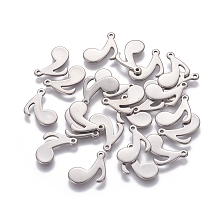 Honeyhandy 201 Stainless Steel Charms, Musical Note, Stainless Steel Color, 12x13x0.9mm, Hole: 1mm