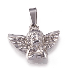 Honeyhandy 201 Stainless Steel Pendants, Angel, Stainless Steel Color, 24x22x5mm, Hole: 9x3mm