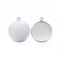 Honeyhandy 304 Stainless Steel Pendant Cabochon Settings, Plain Edge Bezel Cups, Flat Round, Stainless Steel Color, 31x27x2mm, Hole: 3mm, Inner Diameter: 25mm