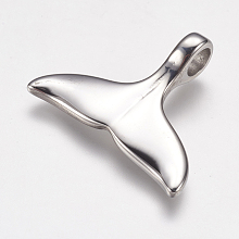 Honeyhandy 304 Stainless Steel Pendants, Whale Tail Shape, Stainless Steel Color, 30x25x8mm, Hole: 5mm