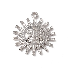 Honeyhandy 304 Stainless Steel Pendants, Sun with Human Face Charm, Stainless Steel Color, 23x19.5x3.5mm, Hole: 1.6mm