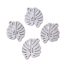 Honeyhandy 201 Stainless Steel Links connectors, Laser Cut, Leaf, Stainless Steel Color, 16x14x1mm, Hole: 1.2mm