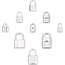 SUNNYCLUE 1 Box 9 Styles Silver Lock Charms Stainless Steel Padlock Pendants Mini Hollow Key Hole Lock Metal Charm for Valentine's Day Gifts Necklaces Earrings DIY Crafts Making Supplies