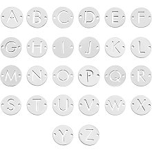 UNICRAFTALE 26Pcs 201 Stainless Steel Alphabet Link Charms Metal A-Z Letter Pendants Flat Round with Letter Charms 1.5mm Hole Linking Connectors for Earrings Necklaces Bracelet Jewelry Making