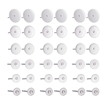 Arricraft 210Pcs 7 Size 304 Stainless Steel Stud Earring Settings, Flat Pad Earring Post, Flat Round, Stainless Steel Color, Tray: 3mm~12, 12x3~12mm, Pin: 0.7mm, 210pcs/Box