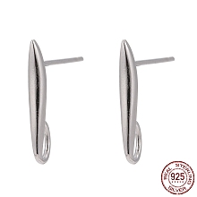 Honeyhandy 925 Sterling Silver Stud Earring Findings, with 925 Stamp, Rhodium Plated, 14x2x1.5mm, Hole: 2x3mm, Pin: 0.8mm