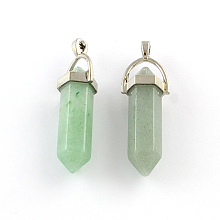 Honeyhandy Green Aventurine Stone Pendants with Alloy Findings, Platinum, 40~42x13.5x10mm, Hole: 2mm