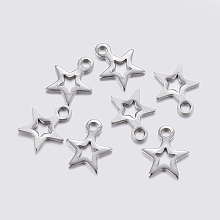 Honeyhandy 304 Stainless Steel Charms, Cut-Out, Star, Stainless Steel Color, 8.5x7x0.8mm, Hole: 1~1.2mm