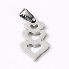 Honeyhandy 304 Stainless Steel Pendants, Heart with Heart, Stainless Steel Color, 18x11x1.5mm, Hole: 6x3mm