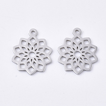 Honeyhandy 201 Stainless Steel Pendants, Flower, Stainless Steel Color, 19x16x1mm, Hole: 1.4mm