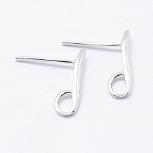 Honeyhandy 925 Sterling Silver Stud Earring Findings, Carved with 925, Platinum, 14x2x1.5mm, Hole: 2x3mm, Pin: 0.8mm