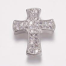 Honeyhandy Brass Micro Pave Cubic Zirconia Beads, Cross, Platinum, 23.5x19.5x3.5mm, Hole: 1.5mm