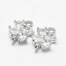 Honeyhandy Flower Brass Micro Pave Cubic Zirconia Links, Platinum, 12x8x3mm, Hole: 1.5mm