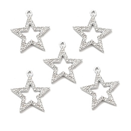 Alloy Rhinestone Pendants, Platinum Tone Hollow Out Star Charms, Crystal, 23x21x2mm, Hole: 1.6mm