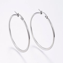 Honeyhandy 304 Stainless Steel Big Hoop Earrings, Hypoallergenic Earrings, Flat Ring Shape, Stainless Steel Color, 12 Gauge, 44~46x2mm, Pin: 0.7x1mm