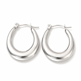 Honeyhandy 304 Stainless Steel Chunky Oval Hoop Earrings for Women, Stainless Steel Color, 26x20x4mm, Pin: 0.7mm