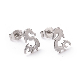 Honeyhandy 304 Stainless Steel Tiny Dragon Stud Earrings for Men Women, Stainless Steel Color, 11x8mm, Pin: 0.7mm