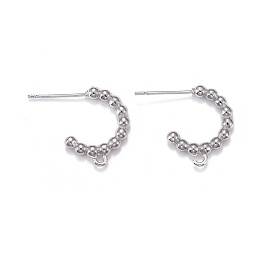 Honeyhandy Brass Stud Earring Findings, Half Hoop Earrings, with Loops, Long-Lasting Plated, Real Platinum Plated, 17x2.5mm, Hole: 1.2mm, Pin: 0.7mm