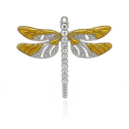 Honeyhandy Alloy Enamel Dragonfly Big Pendants, with Crystal Rhinestone, Platinum, Gold, 57x64x5mm, Hole: 2mm