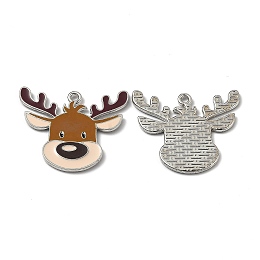 Honeyhandy Alloy Enamel Pendants, for Christmas, Elk Christmas Reindeer/Stag, Platinum, 24.5x29x1.3mm, Hole: 1.6mm