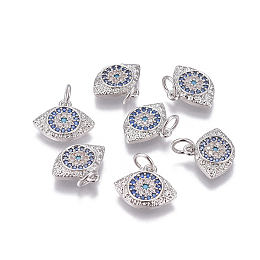 Honeyhandy Brass Micro Pave Cubic Zirconia Charms, Eyes, Colorful, Platinum, 11x13x2mm, Hole: 3.5mm