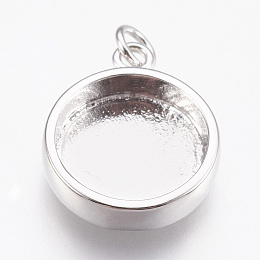 Honeyhandy Brass Pendant Cabochon Settings, Plain Edge Bezel Cups, Flat Round Charms, Platinum, Tray: 10mm, 14x11.5x3mm, Hole: 2mm