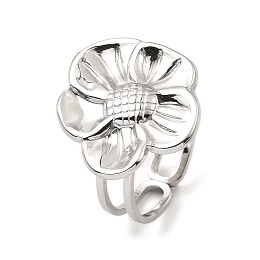 Honeyhandy Non-Tarnish 304 Stainless Steel Open Cuff Rings, Flower, Stainless Steel Color, US Size 6 1/2(16.9mm)