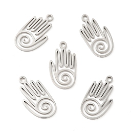 304 Stainless Steel Pendants, Palm, Stainless Steel Color, 19x10x1mm, Hole: 1.6mm