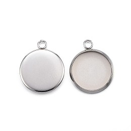 Honeyhandy 304 Stainless Steel Pendant Cabochon Settings, Plain Edge Bezel Cups, Flat Round, Stainless Steel Color, Tray: 12mm, 17x14x2mm, Hole: 2mm