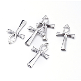 Honeyhandy Easter 304 Stainless Steel Pendants, Ankh Cross, Stainless Steel Color, 44.5x25.5x2.5mm, Hole: 1.5mm