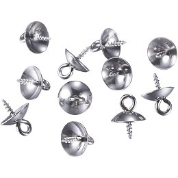 UNICRAFTALE 100Pcs Pendant Bails 304 Stainless Steel Cup Pearl Screw Eye Pin Bail Peg Pendants Charms 10x8mm for Half-drilled Beads Jewelry Making