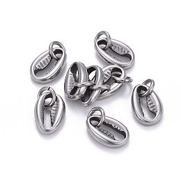 Honeyhandy 304 Stainless Steel Charms, with Jump Ring, Cowrie Shell, Stainless Steel Color, 11.5x7.7x3mm, Hole: 3.5mm