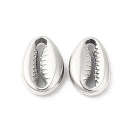 Honeyhandy 304 Stainless Steel Charms, Cowrie Shell Shape, Stainless Steel Color, 11.5x8x3.5mm, Hole: 3mm