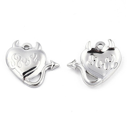 Honeyhandy 201 Stainless Steel Pendants, Evil Heart Charm, Stainless Steel Color, 18.5x20x3mm, Hole: 1.6mm