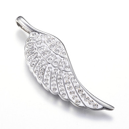 Honeyhandy 316 Surgical Stainless Steel Big Pendants, with Polymer Clay Rhinestones, Wing, Crystal, 51.5x16x6mm, Hole: 3x7mm