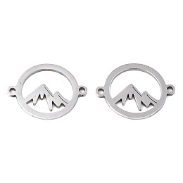 Honeyhandy 201 Stainless Steel Link Connectors, Laser Cut, Ring with Mountain, Stainless Steel Color, 15x19x1mm, Hole: 1.4mm