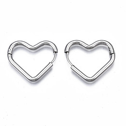 Honeyhandy 201 Stainless Steel Heart Hoop Earrings, Hinged Earrings for Women, Stainless Steel Color, 22.5x26x2.5mm, Pin: 0.7mm