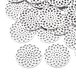 Honeyhandy 201 Stainless Steel Filigree Joiners Links, Laser Cut Links, Flat Round, Stainless Steel Color, 20x1mm