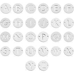 UNICRAFTALE 26Pcs 201 Stainless Steel Alphabet Link Charms Metal A-Z Letter Pendants Flat Round with Letter Charms 1.5mm Hole Linking Connectors for Earrings Necklaces Bracelet Jewelry Making