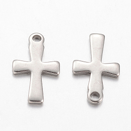 Honeyhandy 304 Stainless Steel Tiny Cross Charms, Stainless Steel Color, 12x7x1mm, Hole: 1mm, 20pcs/bag