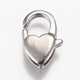 Honeyhandy Polished 316 Surgical Stainless Steel Lobster Claw Clasps, Heart, Stainless Steel Color, 12x7.5x3mm, Hole: 1.2mm