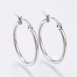 Honeyhandy 304 Stainless Steel Hoop Earrings, Hypoallergenic Earrings, Stainless Steel Color, 12 Gauge, 34~36x2mm, Pin: 0.7x1mm