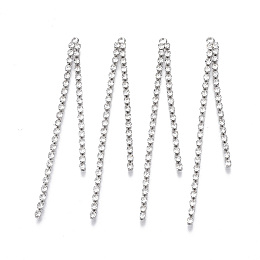 Honeyhandy Brass Rhinestone Cup Chains Tassel Big Pendants, Crystal, Platinum, 70x4x2mm, Hole: 1.6mm